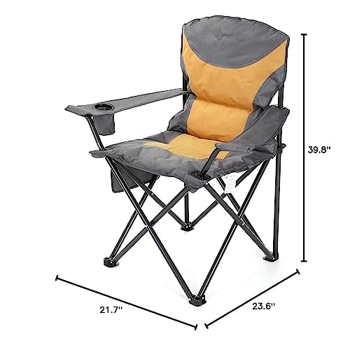 ARROWHEAD OUTDOOR Portable Folding Camping Quad Chair w/Added Ultra-Comfortable Padding, Cup-Holder, Heavy-Duty Carrying Bag, Padded Armrests, Supports up to 330lbs, USA-Based Support (Tan & Gray)