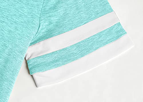 Batermoon Girl's Striped Short Sleeve T Shirts Crewneck Loose Fit Tunic Tops Summer Casual Blouses Light Green #TOP3
