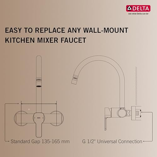 Image of Delta Faucet Wall Mount Kitchen Sink Faucet Mixer I 10 Year Warranty I Aerated Foam Flow Kitchen Faucet I Sink Tap with 360 Spout Rotation I Kami Kitchen Sink Tap I Chrome I 33904
