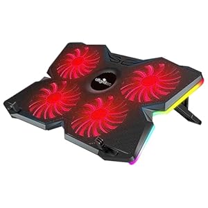 Offgridtec Laptop-Kühler K25 Pro, belüfteter Ständer mit 4 leisen Lüftern, 1100 U/min, 2 USB-Anschlüsse, Höhenverstellbar, Ergonomisches Design für Gaming-Konsolen & Laptops 10-17 Zoll, Rot