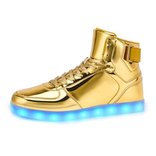 OEKLA Unisex LED Light Up Shoes Fashion High Top LED Sneakers USB Rechargeable Glowing Luminous Shoes for Men Women Teens (Gold Adult Men 3 Numeric US Footwear Size System Medium)