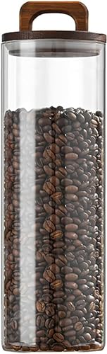pisipe コーヒー豆 キャニスター ガラスキャニスター 密閉 保存瓶 小型 密封瓶 保存容器 食品貯蔵容器 竹蓋付き 小麦粉保存容器 穀物 茶葉入れ コーヒー粉 豆入れ 2個セット (1.8L*2,木製ハンドルカバー)