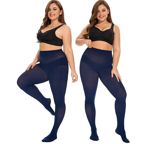 Image of DUCMODA Plus Size Tights for Women, Ultra Soft Solid Color Semi-Opaque Pantyhose, Nylon High Waist Stockings 1X 2X 3X 4X