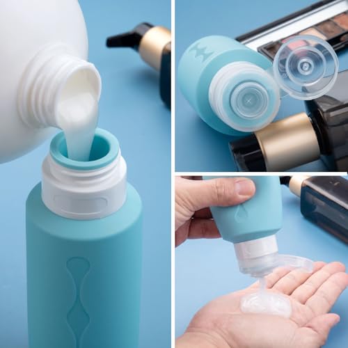 Image of Gemice Travel Bottles for Toiletries, Tsa Approved Travel 6oz Size Containers with Clear Bag, BPA Free Leak Proof Travel Tubs Refillable Liquid Travel Accessories for Cometic Shampoo Lotion