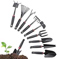 9 Stück Gartengeräte, Balkon Werkzeug Set, Kohlenstoffstahl Garten Werkzeug Set, Hochleistungs-Edelstahl-Gartengeräte mit Rutschfestem Griff, Garten Zubehör für Pflanzen und Gartenarbeit
