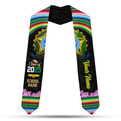 MonkeyVan Brazil Graduation Stole Custom Brazil American Flag Graduation Sash Brazilian Flag Graduation Stole Class of 2025 Bz9