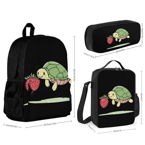 Turtles Strawberries Backpack 3 Set with Lunch Bag Insulated Shoulder Meal Tote Bags Pencil Case Box Casual Daypack2