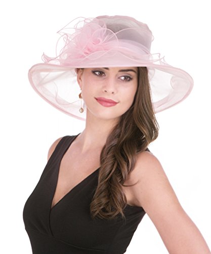 Lucky Leaf Women Kentucky Derby Church Cap Wide Brim Summer Sun Hat For Party Wedding (Pink) #TOP1