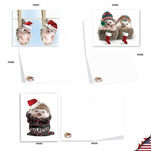 Image of The Best Card Company - 10 Assorted Blank Christmas Greeting Cards w /Envelopes, Animal Humor Variety Pack for Men and Women, Men and Women (10 Designs, 1 Each) - Holiday Cards from the Hedge M6541XSB