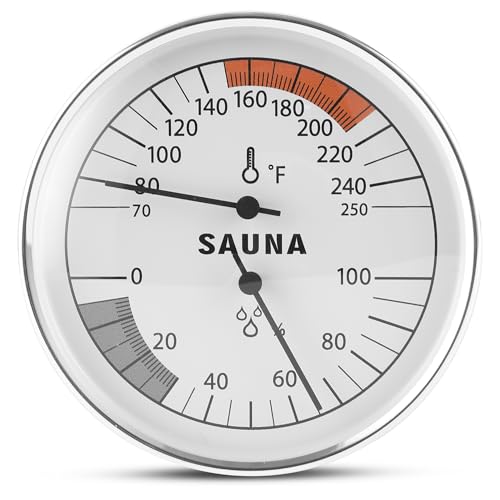 Golden Wave Sauna Thermometer & Hygrometer 2-in-1 Fahrenheit (70-250F) for Infrared/Steam Rooms No Batteries Wall-Mount