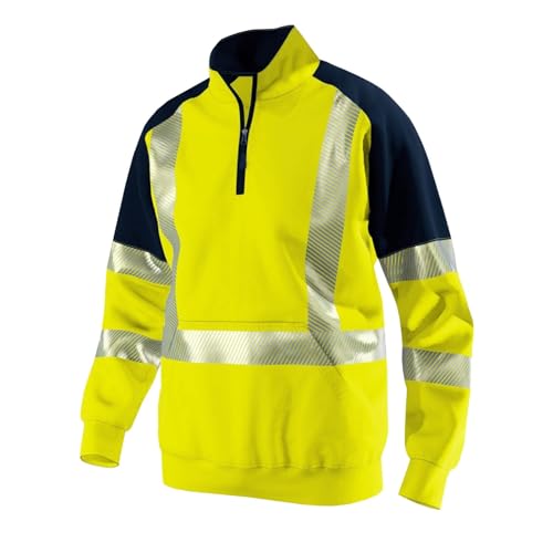 RUMAOZIA Sudadera de alta visibilidad para hombre con cremallera cuarta chaqueta de alta visibilidad otoño invierno chaqueta de advertencia contraste reflectante suéter a prueba de viento cálido