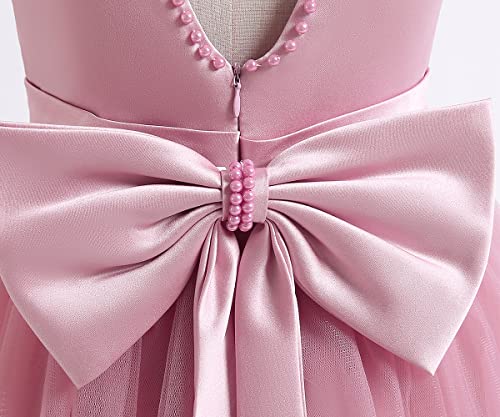 Ttyaovo Girls Flower Bead Wedding Dress Pageant Tulle Party Gown Size(120) 4-5 Years 788 Pink-C #TOP4
