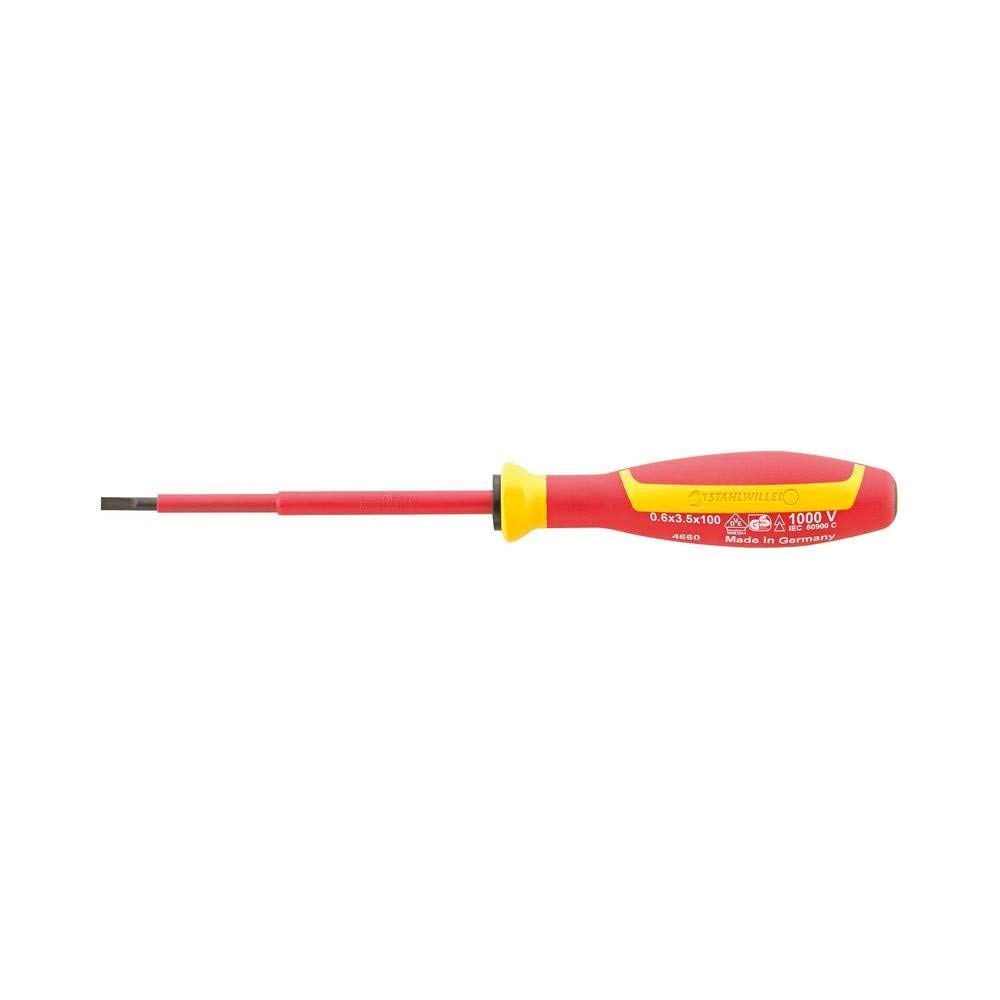 Stahlwille 46603035 VDE Electricians Screwdriver DRALL+, VDE Insulated Up to 1000 Volts, Made of Chrome Alloy Steel w/Blade Gunmetal Finish, Size 0.6mm x 3.5mm, Blade Length 100mm