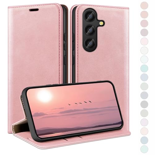 Housse Samsung S25 Plus or rose coque à rabat pour sorties et travail