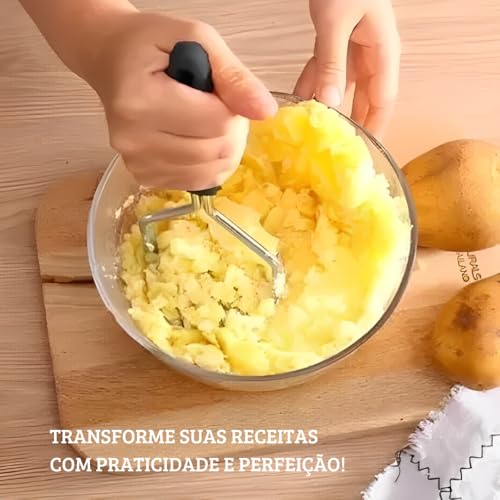 Amassador de Batatas Espremedor Metálico Multi Utilidades em Aço Inoxidável 24x8cm Prático Eficiente