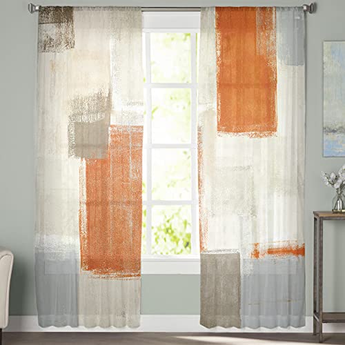 Trendier, Semi Sheer Curtains,Airy Drapes, Gray Abstract Art Graffiti Window Treatments,2 Panels, 20210808Cbn-Curtainswxf04741Clhetrr, Orange Smeartrr3247, 52X84Inx2 #TOP2