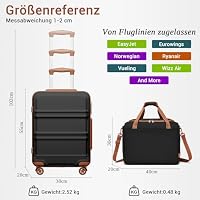 KONO 55cm Handgepäck-Koffer Trolley Set 2 Teilig Gepäcksets, Kleiner Koffer mit Rollen Handgepäck Set mit Ryanair Reisetasche 40x30x20cm, Schwarz/Braun – Ansicht 2