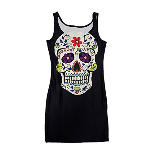 abito corto con il cranio-stampa, taglia S / M, La Catrina Halloween "Day of the Dead" Carnival