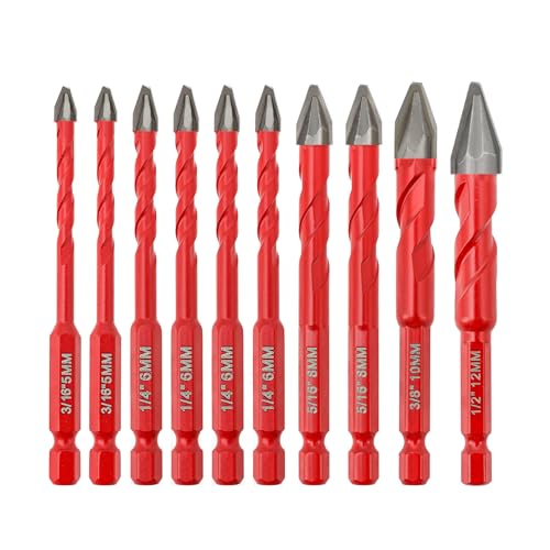 FOCSTOL Set de Foret Sec - Foret Excentrique à Tête Oblique avec Changement Rapide Tige Hexagonale pour Bois Plastique Carrelage Matériaux Plus Souples 10 pièces (5mm*2+6mm*4+8mm*2+10mm+12mm)