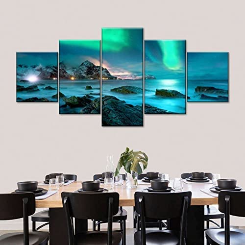 Arte de pared de paisaje natural y cuadros de auroras boreales