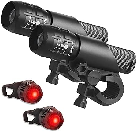 2 Packs Bike Light Set Super Bright Focus Adjustable Front Headlight and Rear LED Mountain Bicycle Light , Mount Included JB866