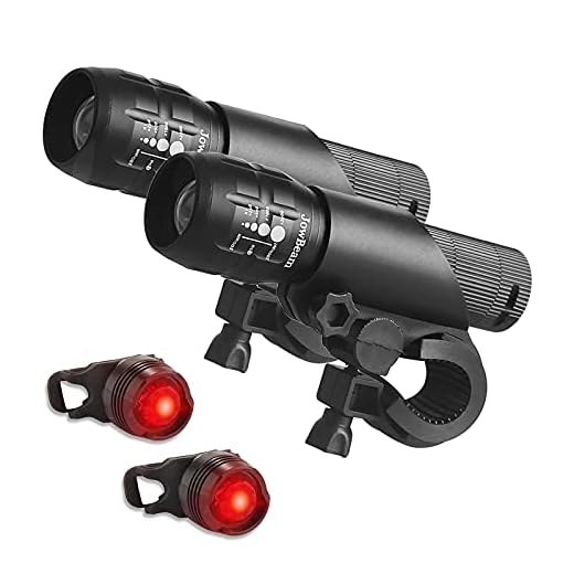 2 Packs Bike Light Set Super Bright Focus Adjustable Front Headlight and Rear LED Bicycle Light, Mount Included JB866