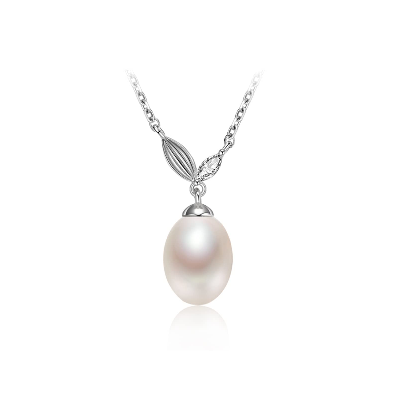 Collana S925 Argento Perla d'acqua dolce Catena con pendente 7-8mm Gioielli di bianchi a forma di goccia per fidanzata e madre Elegante