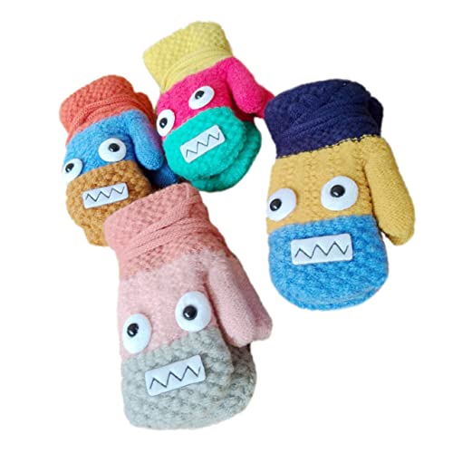 4pairs Portable Compact Boys and Girls Gloves Winter Gloves for Boys Girls Cartoon Design