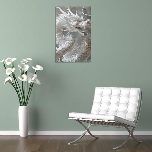 Toile murale dragon blanc décorative pour chambre et salon - 5