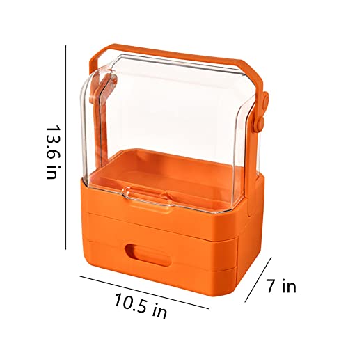 Makeup Organizer For Vanity,Cosmetic Display Cases With Lid, Drawers,Waterproof And Dustproof Transparent Cover, Portable Handle,Storage Box For Skincare And Jewelry On Countertop (Large, Orange) #TOP6