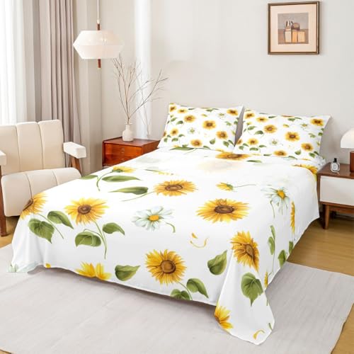 Feelyou Sunflowers Bed Sheet Set Floral Print Bed Sheets Yellow Flowers Pattern Sheets Flower Painting Sheet Set for Boys Girls Children Teens Microfiber Twin by Feelyou - Used condition - CA$12.30
