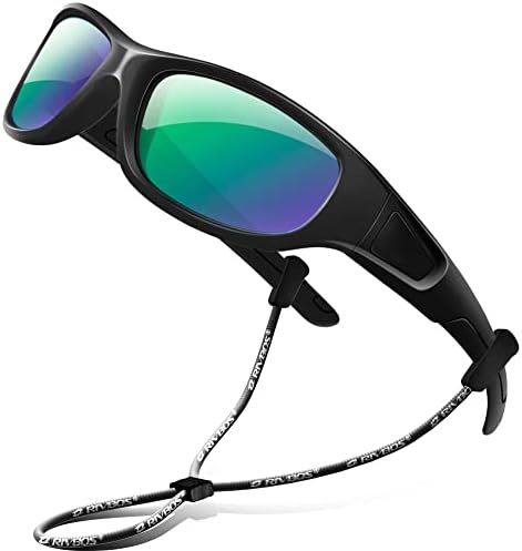 RIVBOS Kids Sunglasses Polarized Rubber UV Protection with Glasses Strap for Boys Girls Baby and Children Age 3-10 RBK004