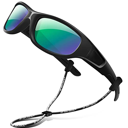RIVBOS Kids (Age 3-8) Sunglasses Polarized UV Protection Flexible Rubber Glasses Shades with Strap for Boys Girls RBK037