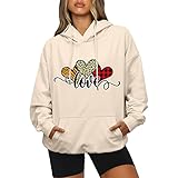 Damenpullover Langarm Winter Pullover Teenager Mädchen Hoodie Herzdruck Kapuzenpullover Bequem Baggy Damen Pulli Casual Sweatshirt Kapuze Sport Outerwear Longpullover Damen LäSsig