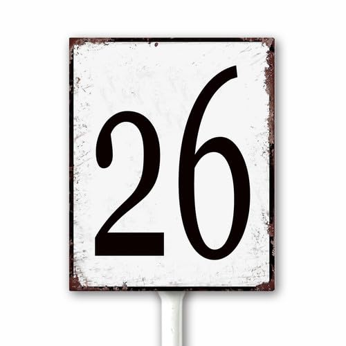 Aluminum Number Sign 26 Metal Numbered Yard Sign With Stake Outdoor for Tennis Court, Parking Lots, Floor, Dock, Court, Aisle, Field, Farm 20x30 CM High Visibility Rust Free (Retro White) — image 1