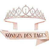 COMOOKA Geburtstagskrone & Schärpe Rosegold - Königin des Tages - Geburtstagskönigin Schärpe mit Krone - 30./40./50. Geburtstag Party Accessoires Prom Queen Haarschmuck für Damen & Mädchen