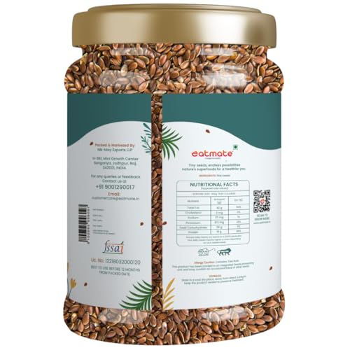 Image of Eatmate Premium Flax Seeds 250g | Raw & Natural Alsi Seeds | Rich in Protein & Dietary Fibre | High in Antioxidants & Iron | Healthy Superfood for Smoothies, Salads & Daily Nutrition