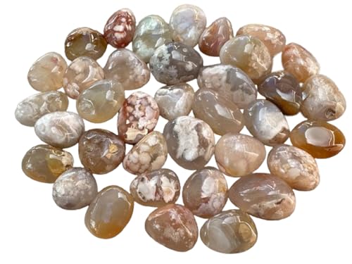 GAF TREASURES 5 Pcs Flower Agate Tumbled Stones, Polished Natural Flower Agate Gemstone, Flower Agate Healing Crystals (Flower Agate)