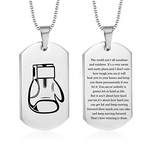 N+A Boxing Gloves Quote Necklaces for Men - Rocky Sports Dog Tags Pendant Necklaces Sentiment Motivational Inspirational Gifts for Son,Dad,Boyfriend,Husband