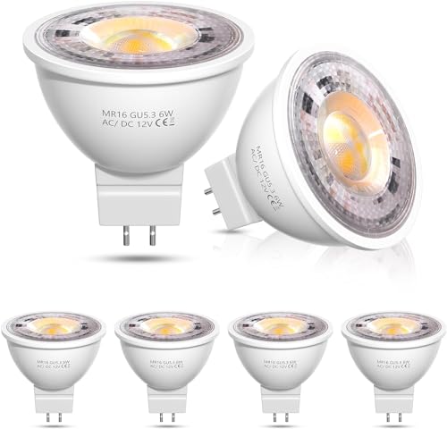 Bonlux GU5.3 LED Spotlight Bulb, 6W Equivalent to 50W Halogen Bulb, AC/DC 12V Bi Pin Base LED Light Bulb, MR16 38° Beam Angle Natural White 4000K (Non-Dimmable, Pack of 6)