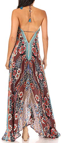 Image of Sakkas Lizi Womens Maxi High-Low Halter Handkerchief Long Dress Beach Party