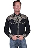 Scully Men's Embroidered Scroll Long Sleeve Snap Western Shirt Black Medium