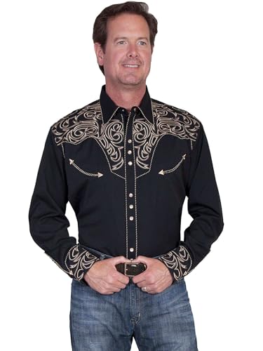 Scully Men's Embroidered Scroll Long Sleeve Snap Western Shirt - P-852 BLK Medium