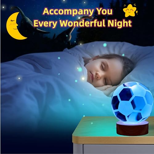 Soccer Crystal Ball Lamp,3.15 inch 3D K9 Crystal Ball Night Light with Wooden Base,Soccer Lamp Gift for Soccer Fans,Football Night Light,16 Colors Change with Remote Control (H) - Image 4