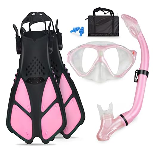 GoOsprey Snorkeling Gear for Kids with Panoramic Snorkling Mask+Foldable Dry Snorkel+Adjustable Fins+Travel Bags,Suitable for 5-12 Years Old Kids Children Youth Boys Girls