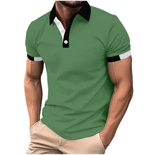 Mens Golf Shirt Long/Short Sleeve Casual T Shirt Classic Button Collared Turndown Shirt Colorblock Pullover Slim Fit