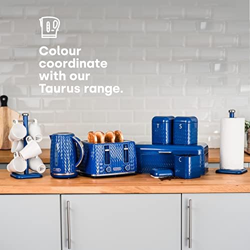 LIVIVO Taurus Stainless Steel 6 Cup Mug Tree Stand & Kitchen Towel Paper Roll Pole Holder  Coffee Tea Mugs Cups Drying Storage Rack (Navy)
