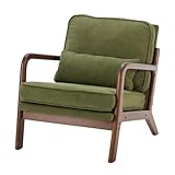 DUMOS Mid Century Accent Chair, Modern Living Room Chairs with Arms and Waist Cushion, Reading Chairs for Adults, Lounge Chair for Bedroom, Solid Wooden Frame, Classic Green