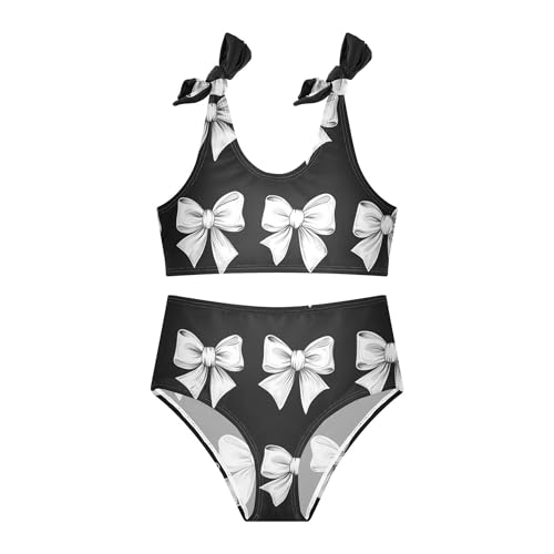 White Bow Ribbon Pattern Girls Bikini Sets 2 Piece Swimsuits Bathing Suit Swimwear3