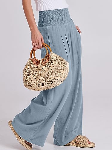 Image of ANRABESS Women Linen Palazzo Pants Summer Boho Wide Leg High Waist Casual Lounge Pant 2026 Beach Travel Vacation Outfits